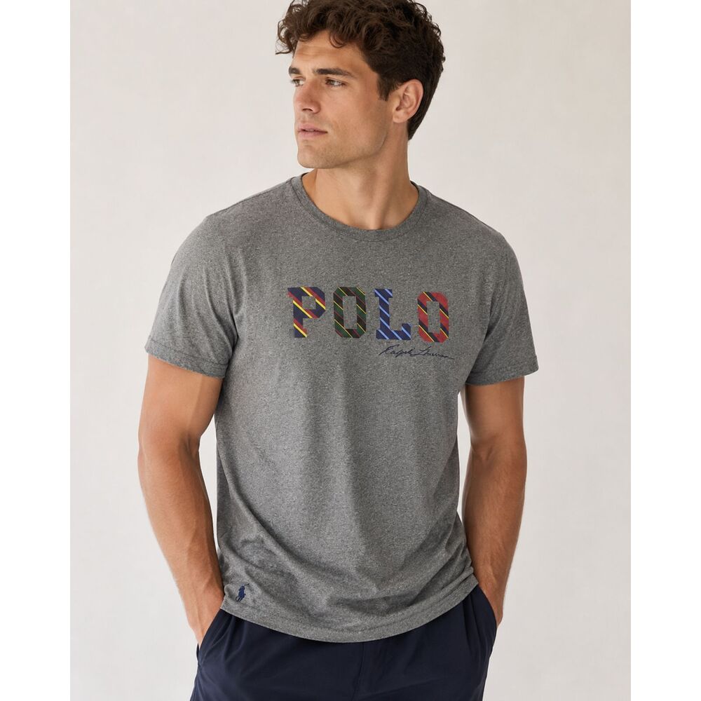 Polo Ralph Lauren Striped Logo Graphic Print T-Shirt Heather Gray Men's XXL